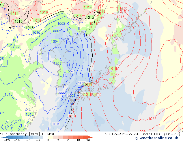 SLP tendency ECMWF Su 05.05.2024 18 UTC