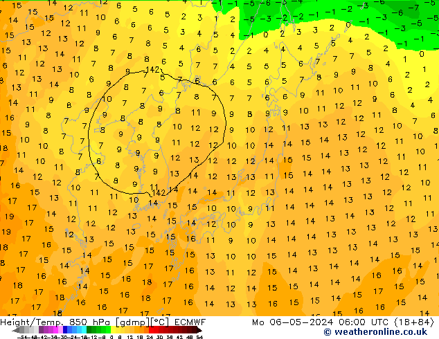 Z500/Rain (+SLP)/Z850 ECMWF Mo 06.05.2024 06 UTC