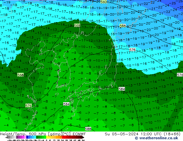 Z500/Rain (+SLP)/Z850 ECMWF Su 05.05.2024 12 UTC