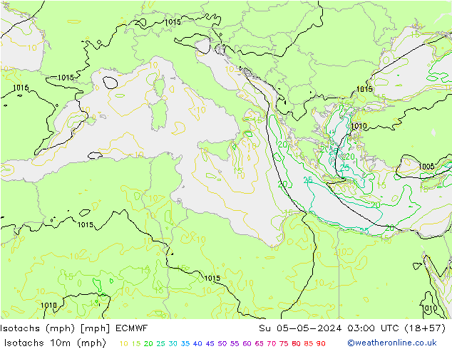 Eşrüzgar Hızları mph ECMWF Paz 05.05.2024 03 UTC