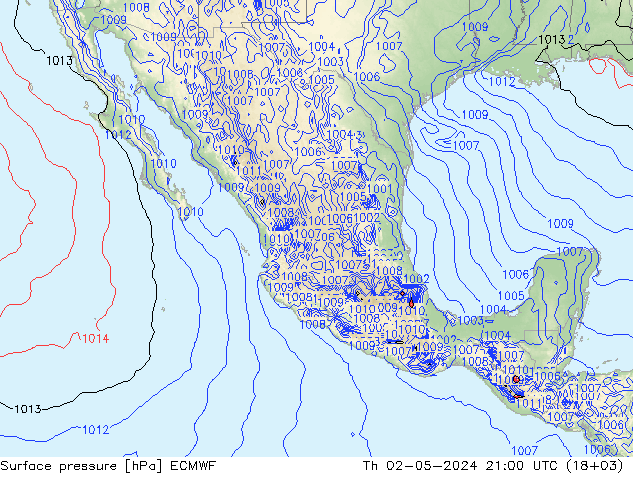 Presión superficial ECMWF jue 02.05.2024 21 UTC