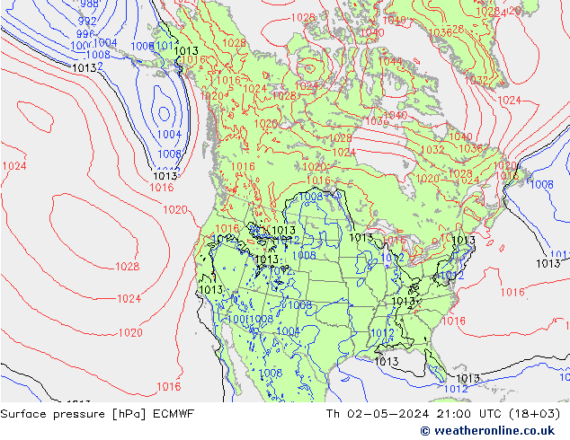 Surface pressure ECMWF Th 02.05.2024 21 UTC