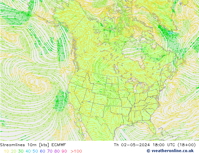 Streamlines 10m ECMWF Th 02.05.2024 18 UTC