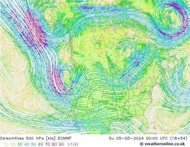 Ligne de courant 500 hPa ECMWF dim 05.05.2024 00 UTC