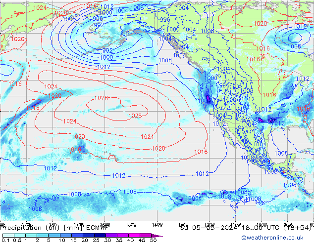 Z500/Rain (+SLP)/Z850 ECMWF nie. 05.05.2024 00 UTC