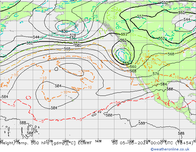 Z500/Rain (+SLP)/Z850 ECMWF nie. 05.05.2024 00 UTC