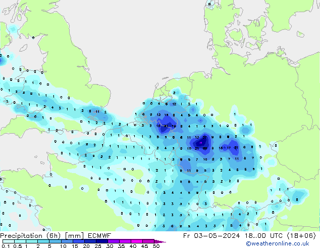 Precipitation (6h) ECMWF Fr 03.05.2024 00 UTC