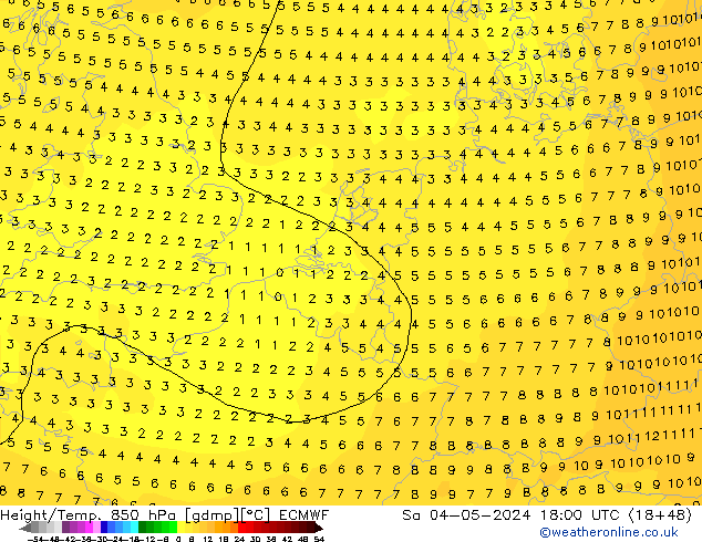 Z500/Rain (+SLP)/Z850 ECMWF sam 04.05.2024 18 UTC