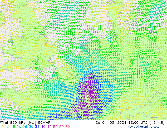 Wind 850 hPa ECMWF za 04.05.2024 18 UTC