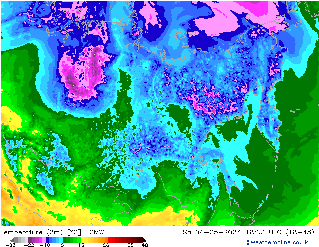 карта температуры ECMWF сб 04.05.2024 18 UTC