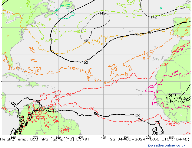 Height/Temp. 850 hPa ECMWF Sa 04.05.2024 18 UTC