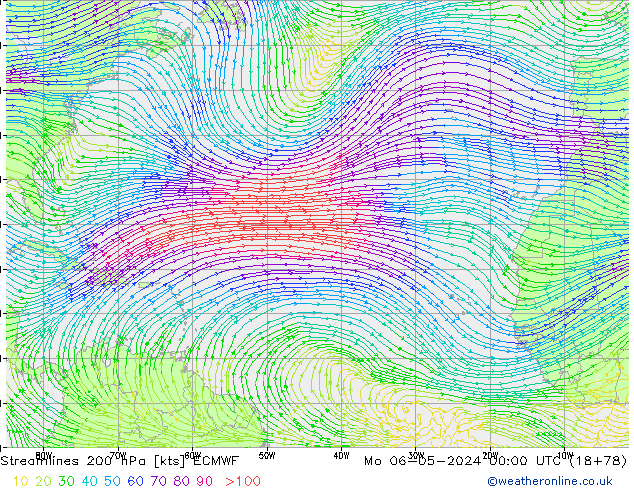 Linha de corrente 200 hPa ECMWF Seg 06.05.2024 00 UTC