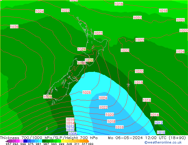 Thck 700-1000 гПа ECMWF пн 06.05.2024 12 UTC