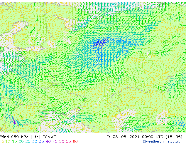 Prec 6h/Wind 10m/950 ECMWF пт 03.05.2024 00 UTC