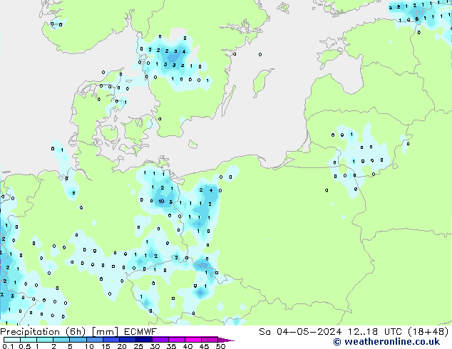 Precipitation (6h) ECMWF So 04.05.2024 18 UTC