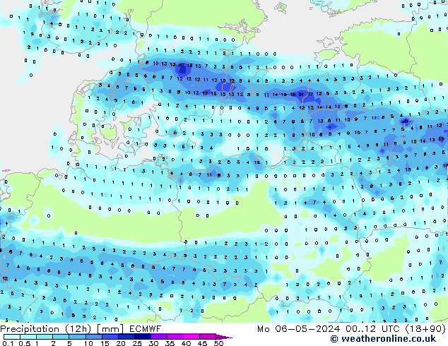 Precipitation (12h) ECMWF Po 06.05.2024 12 UTC