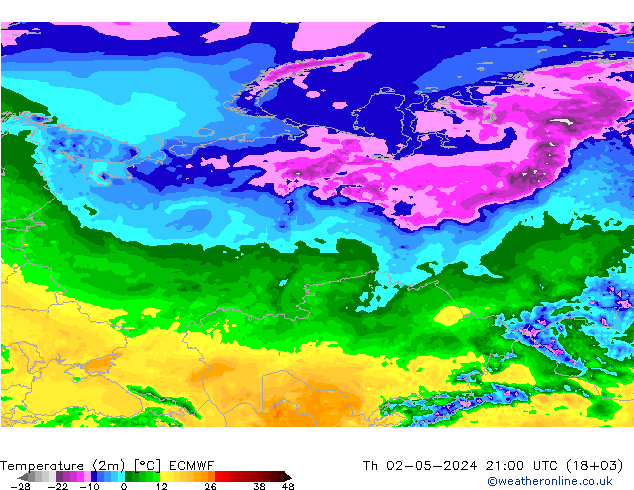Temperatura (2m) ECMWF gio 02.05.2024 21 UTC