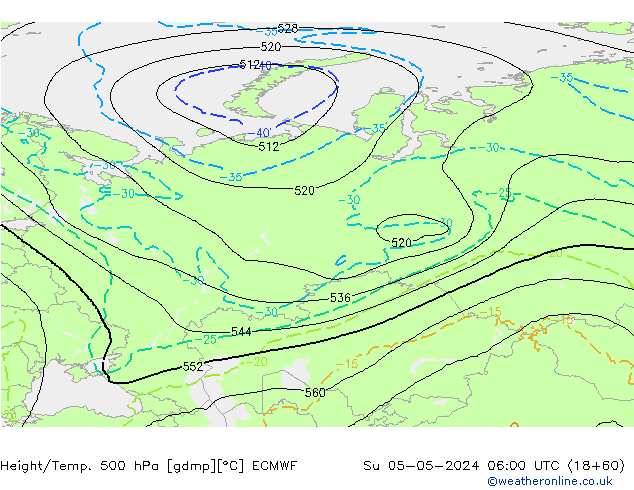 Z500/Rain (+SLP)/Z850 ECMWF dom 05.05.2024 06 UTC