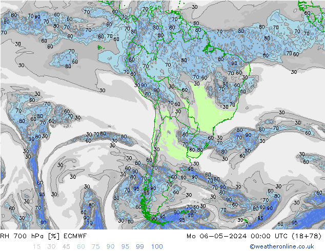 RH 700 hPa ECMWF Po 06.05.2024 00 UTC