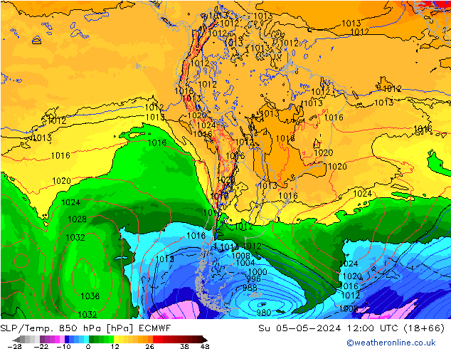 SLP/Temp. 850 hPa ECMWF Su 05.05.2024 12 UTC