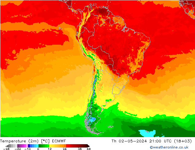 Temperature (2m) ECMWF Th 02.05.2024 21 UTC