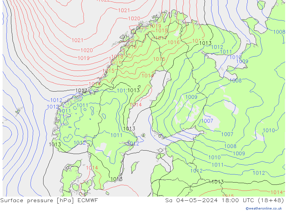 Surface pressure ECMWF Sa 04.05.2024 18 UTC