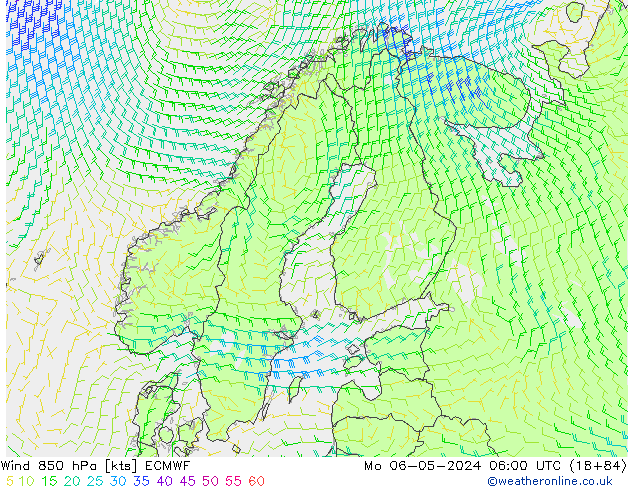 Rüzgar 850 hPa ECMWF Pzt 06.05.2024 06 UTC