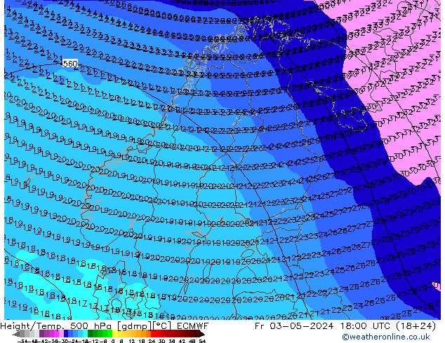 Z500/Rain (+SLP)/Z850 ECMWF ven 03.05.2024 18 UTC