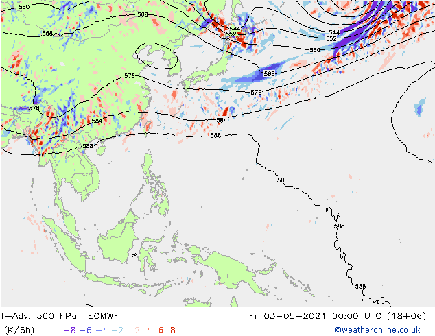 T-Adv. 500 гПа ECMWF пт 03.05.2024 00 UTC