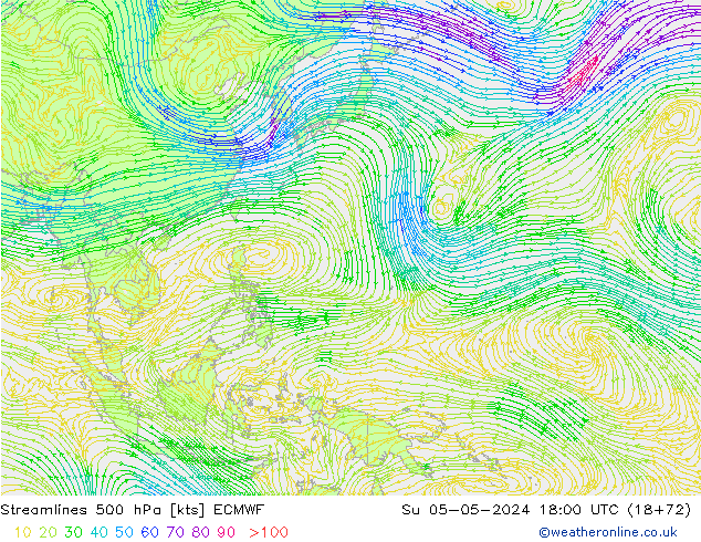ветер 500 гПа ECMWF Вс 05.05.2024 18 UTC
