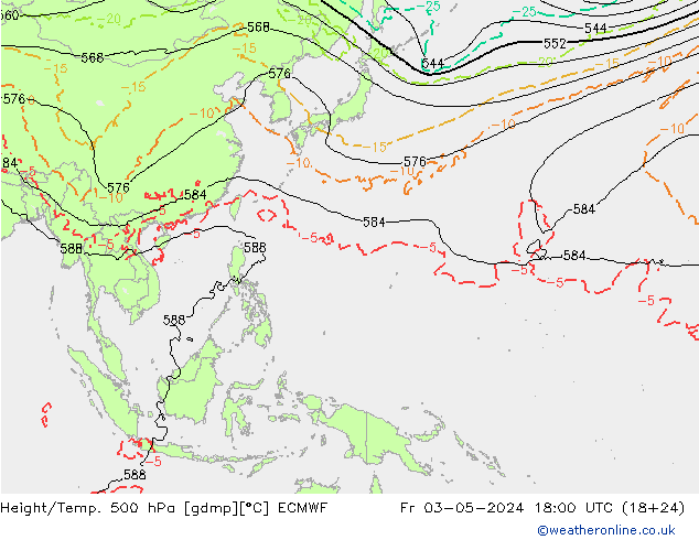 Height/Temp. 500 hPa ECMWF Sex 03.05.2024 18 UTC