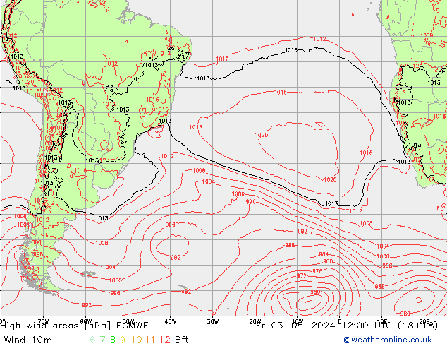 High wind areas ECMWF пт 03.05.2024 12 UTC