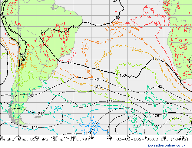 Height/Temp. 850 hPa ECMWF ven 03.05.2024 06 UTC