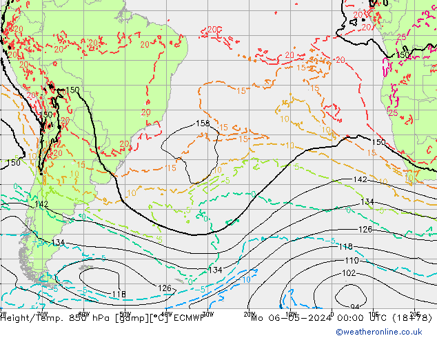 Z500/Yağmur (+YB)/Z850 ECMWF Pzt 06.05.2024 00 UTC