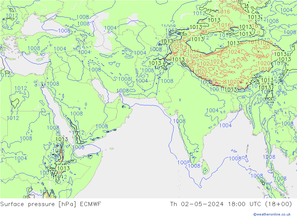 Atmosférický tlak ECMWF Čt 02.05.2024 18 UTC