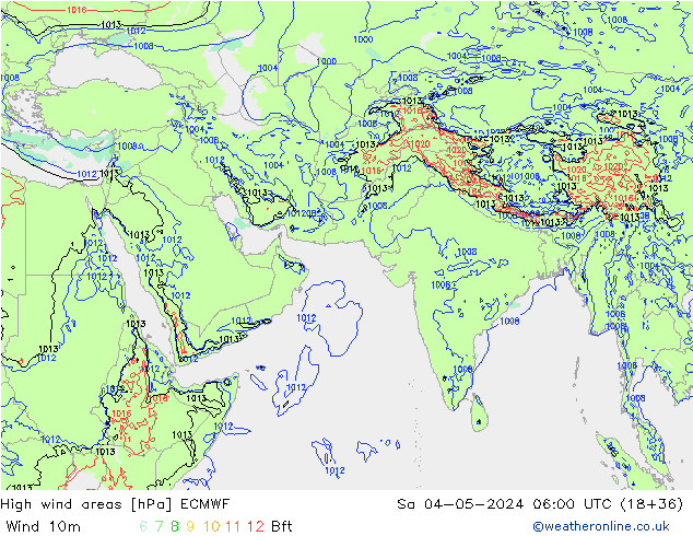 High wind areas ECMWF sam 04.05.2024 06 UTC