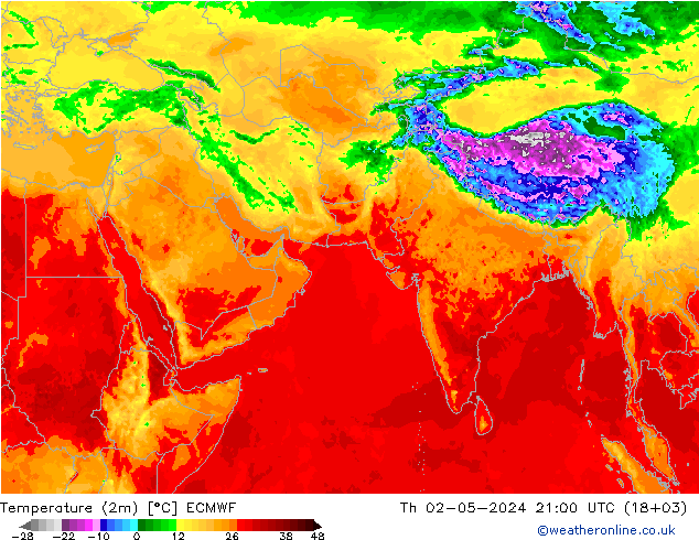 温度图 ECMWF 星期四 02.05.2024 21 UTC
