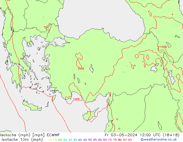 Isotachs (mph) ECMWF Fr 03.05.2024 12 UTC