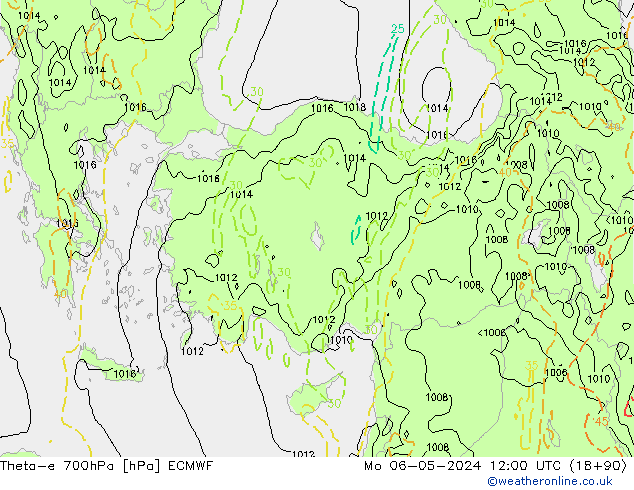 Theta-e 700hPa ECMWF Pzt 06.05.2024 12 UTC
