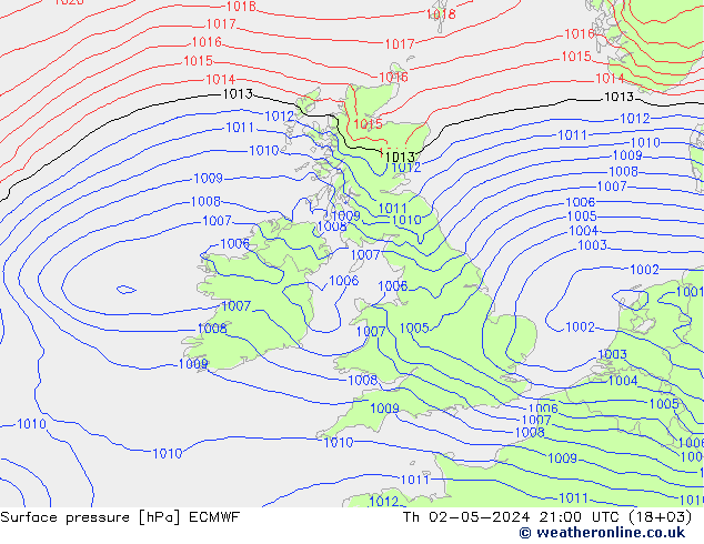 Pressione al suolo ECMWF gio 02.05.2024 21 UTC