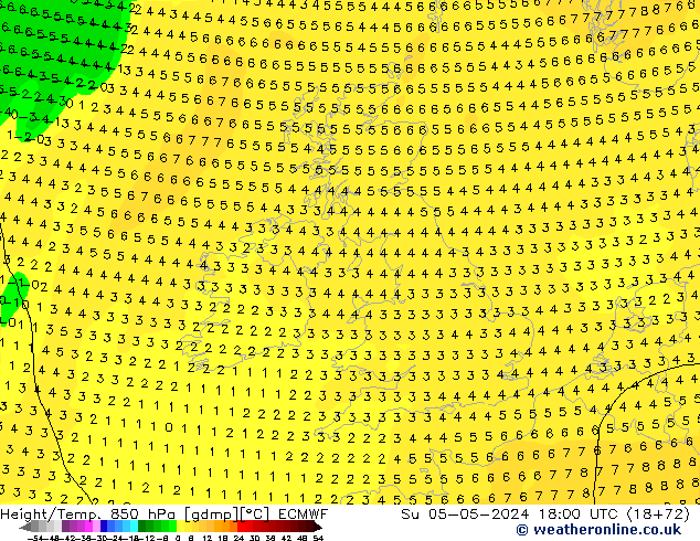 Z500/Rain (+SLP)/Z850 ECMWF Su 05.05.2024 18 UTC