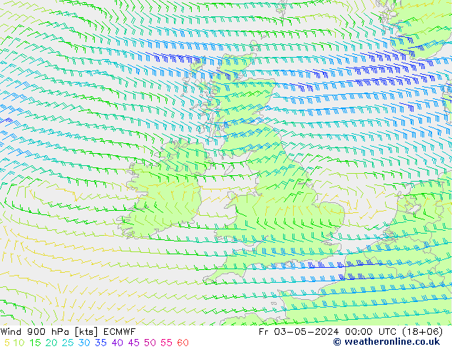 Rüzgar 900 hPa ECMWF Cu 03.05.2024 00 UTC