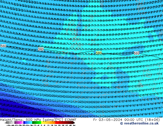 Z500/Rain (+SLP)/Z850 ECMWF ven 03.05.2024 00 UTC
