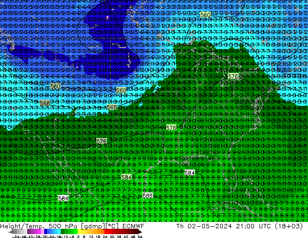 Height/Temp. 500 hPa ECMWF  02.05.2024 21 UTC