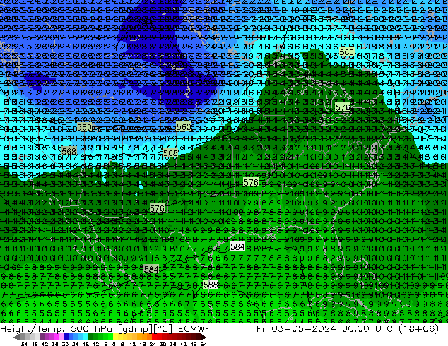 Z500/Rain (+SLP)/Z850 ECMWF Pá 03.05.2024 00 UTC