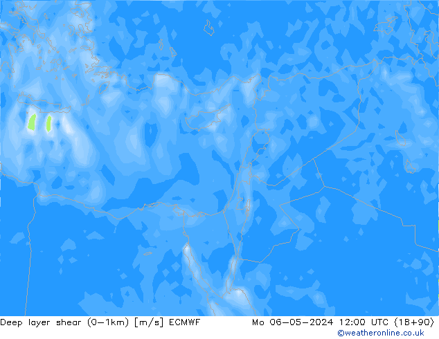 Deep layer shear (0-1km) ECMWF Mo 06.05.2024 12 UTC