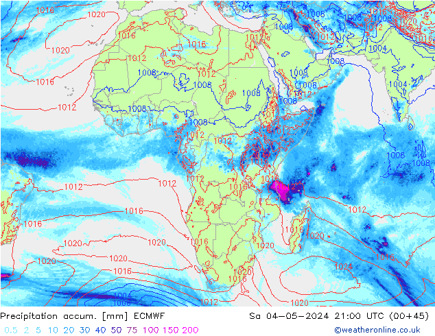 Precipitation accum. ECMWF Sa 04.05.2024 21 UTC