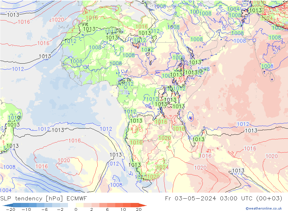 Tendance de pression  ECMWF ven 03.05.2024 03 UTC