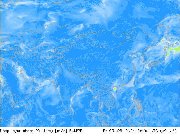 Deep layer shear (0-1km) ECMWF Fr 03.05.2024 06 UTC