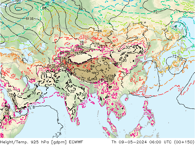 Geop./Temp. 925 hPa ECMWF jue 09.05.2024 06 UTC